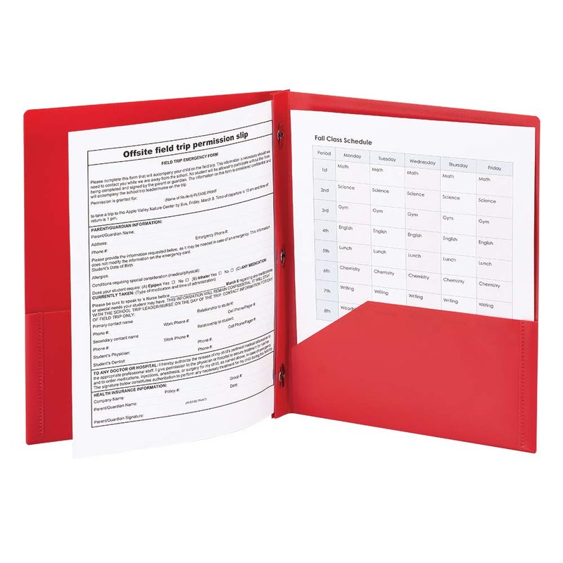 Smead Poly Two-Pocket Folder, Three-Hole Punch Prong Fasteners, Letter Size, Red, 3 Per Pack (87730) - Image 5